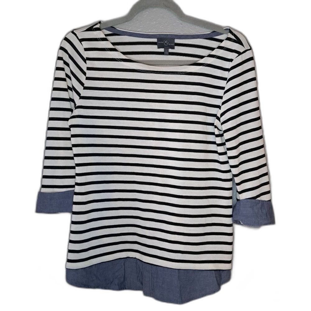 Market & Spruce Women's Striped 3/4 Length Top Size Small